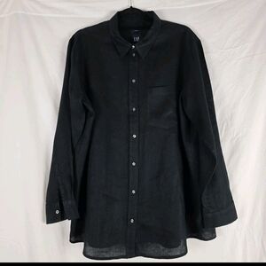 Gap 100% Linen Tunic Shirt Black Long Sleeve Womens XL Preppy Summer Beach